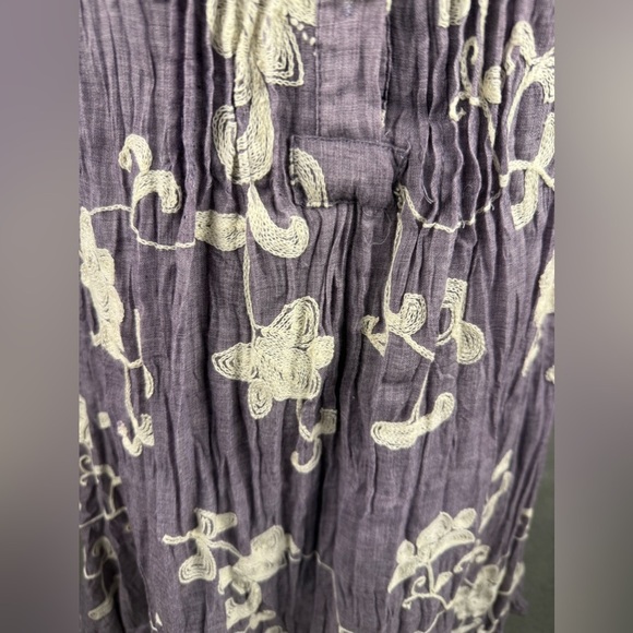 Linen blend lined embroidered dress lavender size M preowned - Picture 8 of 10